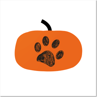 Pumpkin with paw print Posters and Art